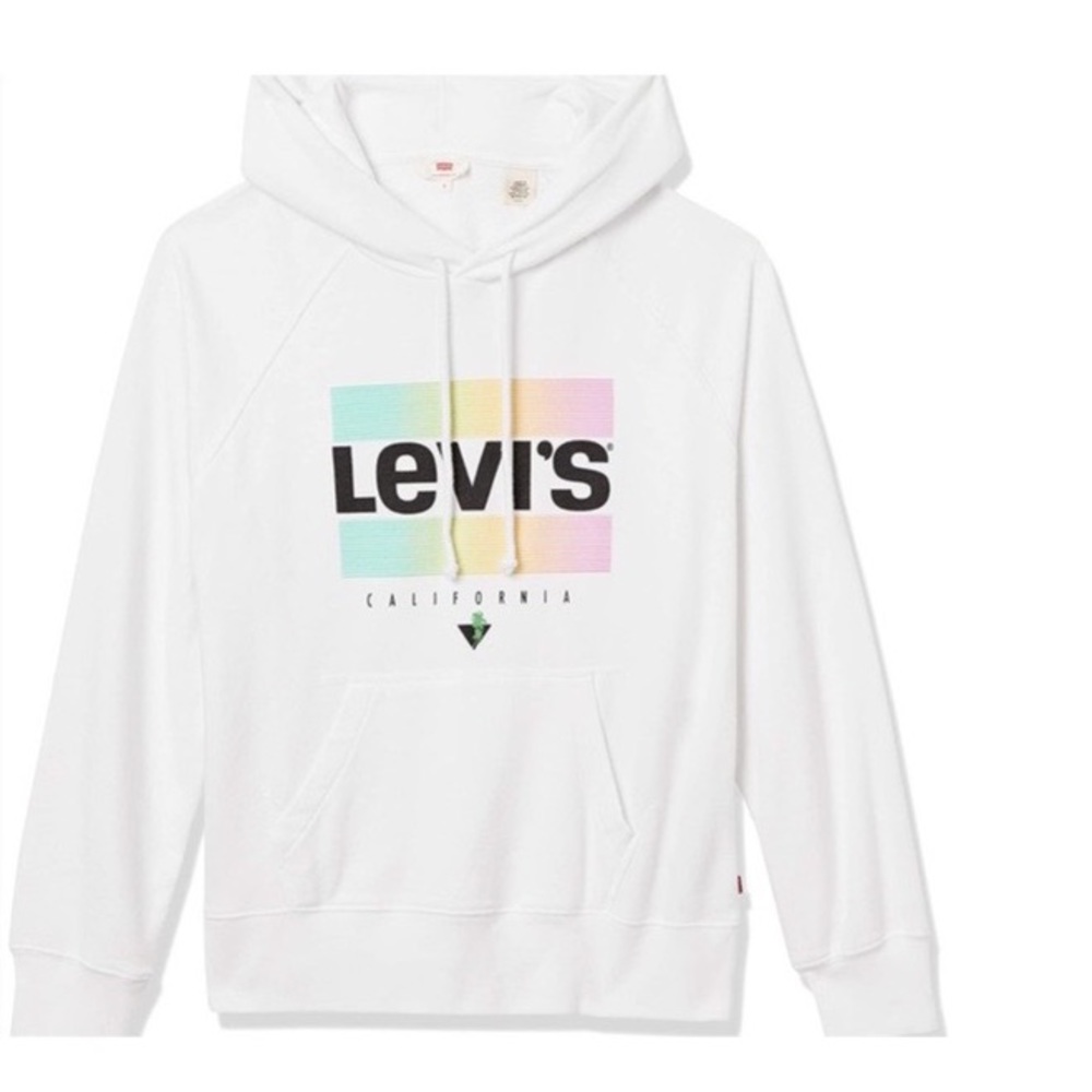 Levi's White Hoodie with Pastel Rainbow Logo